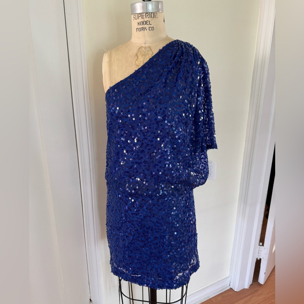 Royal Blue Sequin One-Shoulder Goddess Dress